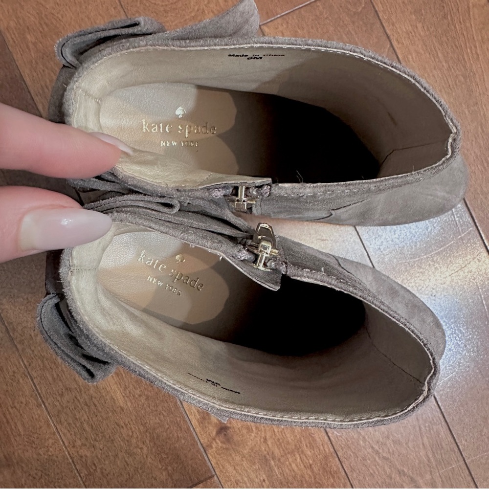 Kate Spade Taupe Suede Heeled Boots with bow detailing, size US 9 - Picture 10 of 12